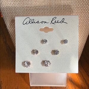Silver Crystal Stud Earring Set - 3 Pair